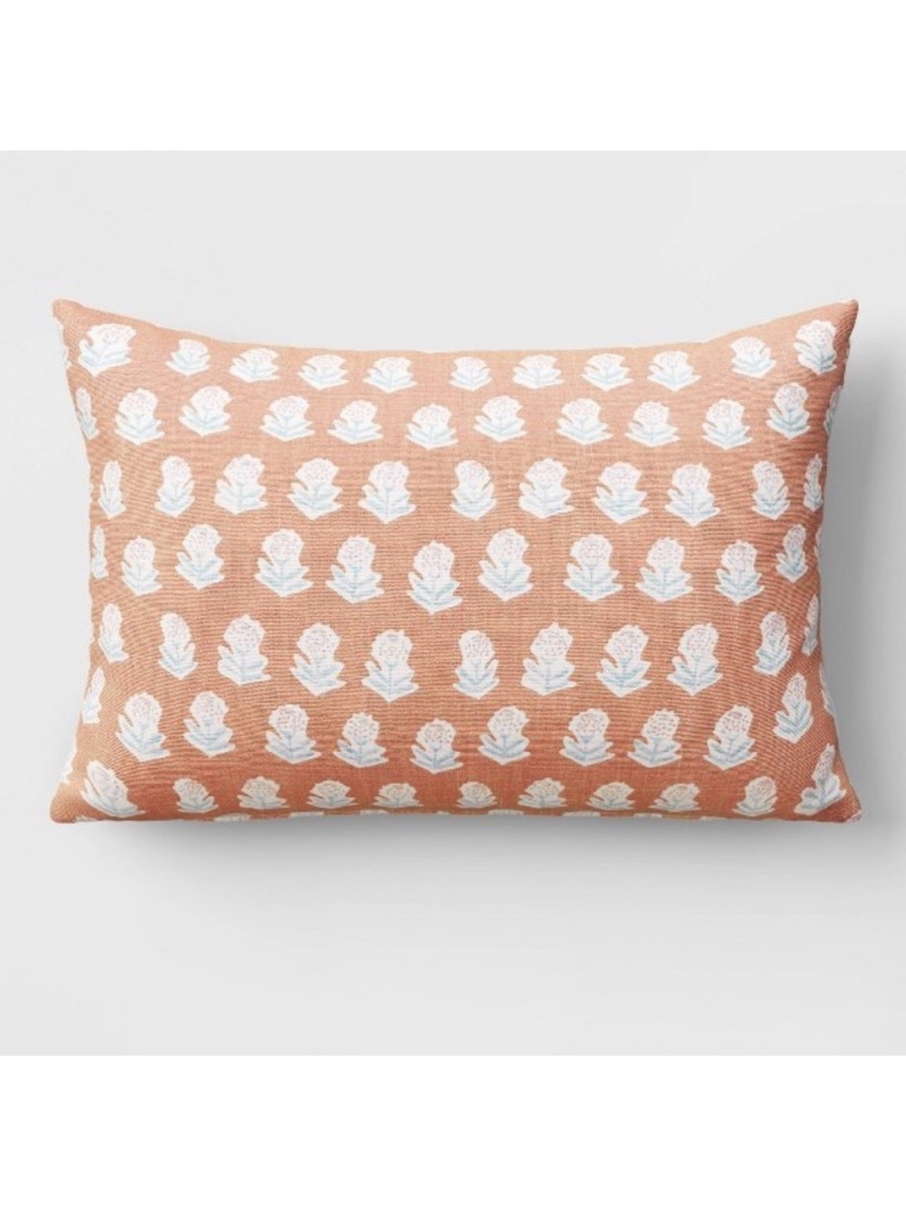 Threshold Orange Floral Block-Print Lumbar Pillow. 14” x 20”